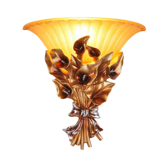 Vintage Style Sandblasted Glass Flared Wall Light | Golden Sconce Fixture