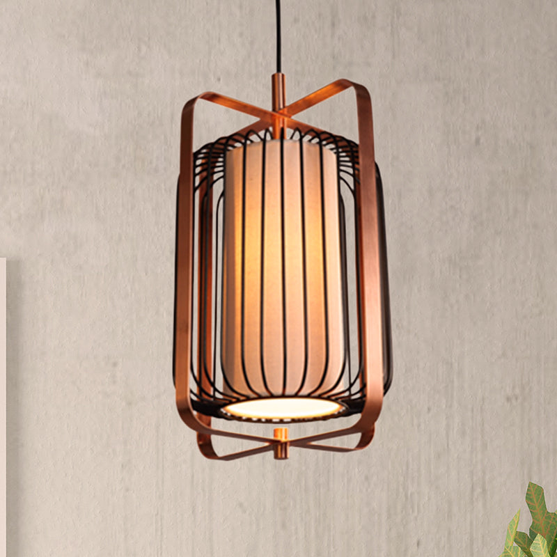 Vintage Metal Pendant Light Fixture With Fabric Inner Shade - 1 Black Ideal For Living Room /