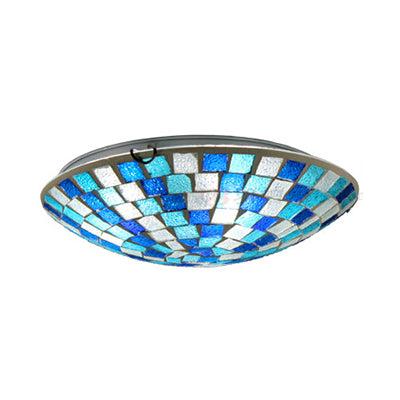 Tiffany Style Stained Glass Round Ceiling Light Fixture - 12/16 Diameter Flush Mount With Shell
