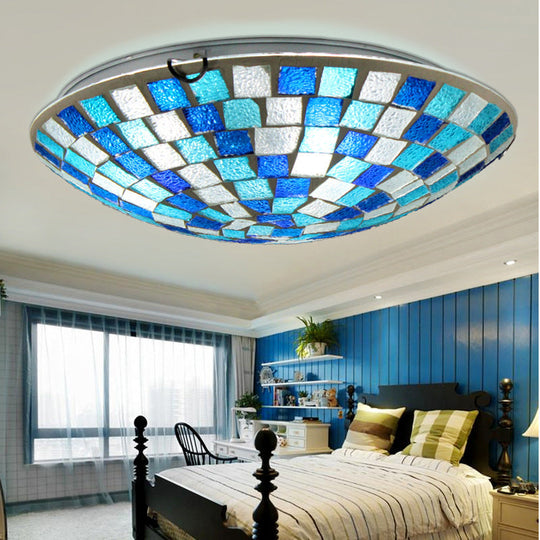 Tiffany Style Stained Glass Round Ceiling Light Fixture - 12/16 Diameter Flush Mount With Shell