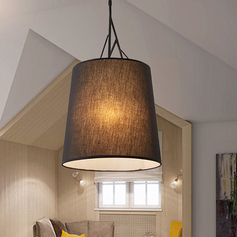 Modern LED Tapered Suspension Pendant - Black/White Fabric Hanging Lamp for Living Room