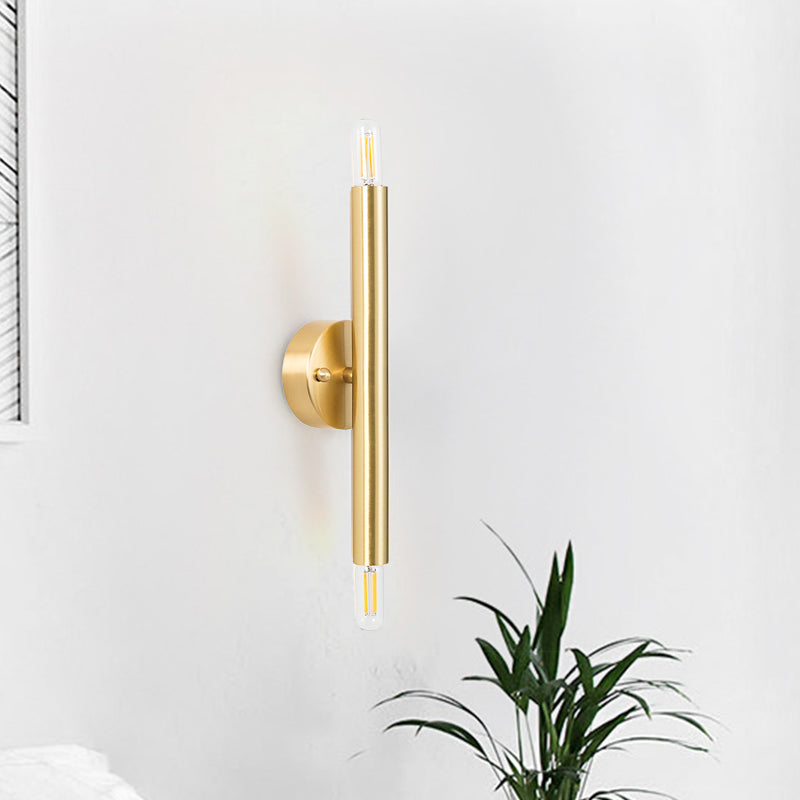 Contemporary Tubular Wall Sconce - 2-Light Metallic Golden Lamp For Bedroom Gold