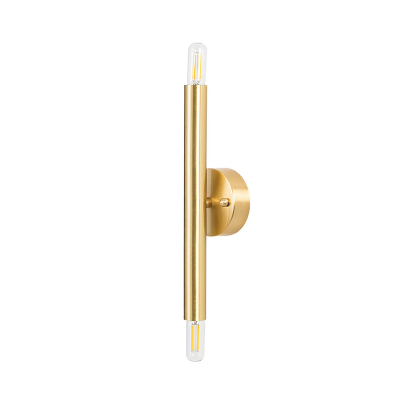 Contemporary Tubular Wall Sconce - 2-Light Metallic Golden Lamp For Bedroom