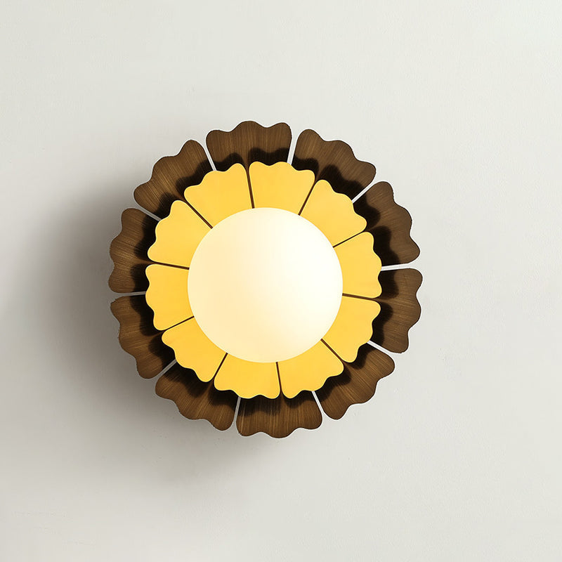 Sunflower Sconce Light Metallic Wall Lamp: Macaron Yellow 1-Light Matte White Glass Ball