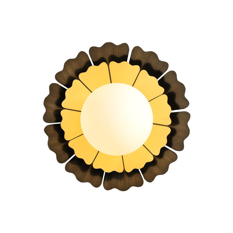 Sunflower Sconce Light Metallic Wall Lamp: Macaron Yellow 1-Light Matte White Glass Ball