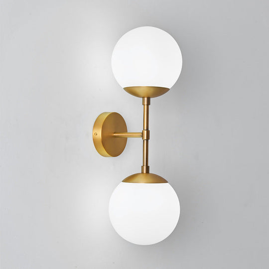 Minimalist Milky Glass 2-Light Wall Sconce - Brass Finish