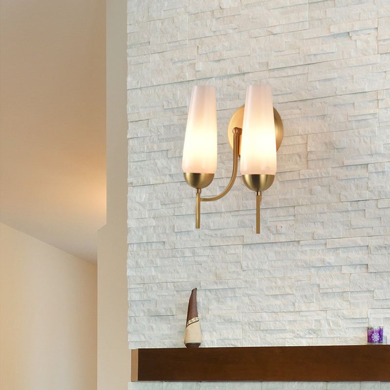 Contemporary 1/2-Light Conical Sconce Wall Lamp In Gold With Opal Glossy Glass