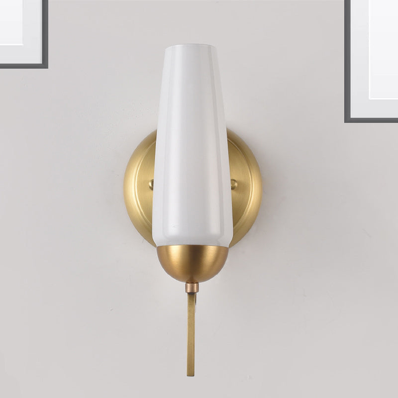 Contemporary 1/2-Light Conical Sconce Wall Lamp In Gold With Opal Glossy Glass 1 /