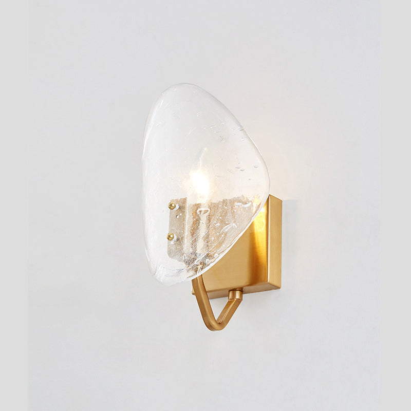 Modernist Glass Shield Wall Lamp: Golden Sconce Light With Arm Gold