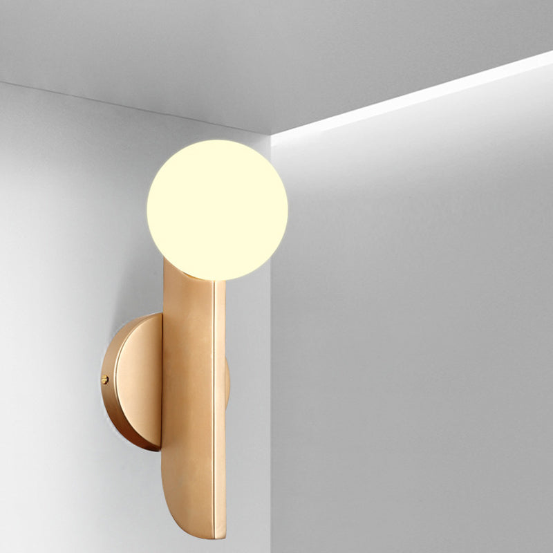 Modern Ball Wall Sconce - Matte White Glass Gold Mount 1 Light Fixture