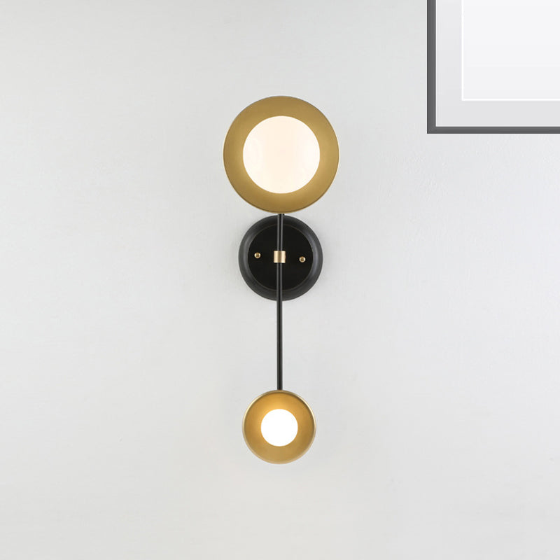 Modern 2-Light Balance Scale Wall Sconce: Black & Gold Milky Glass Reading Lamp