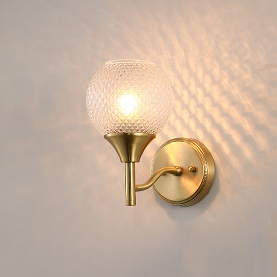 Minimal Single Light Brass Wall Sconce With Spherical Prismatic Glass