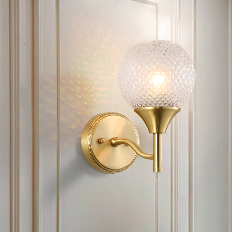 Minimal Single Light Brass Wall Sconce With Spherical Prismatic Glass