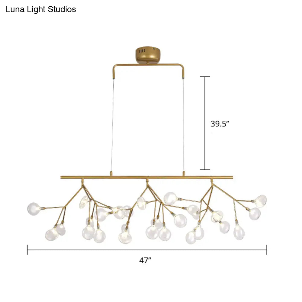 27-Bulb Island Light Brass Finish Hanging Lamp With Glass Shade - Minimalist Branch Design