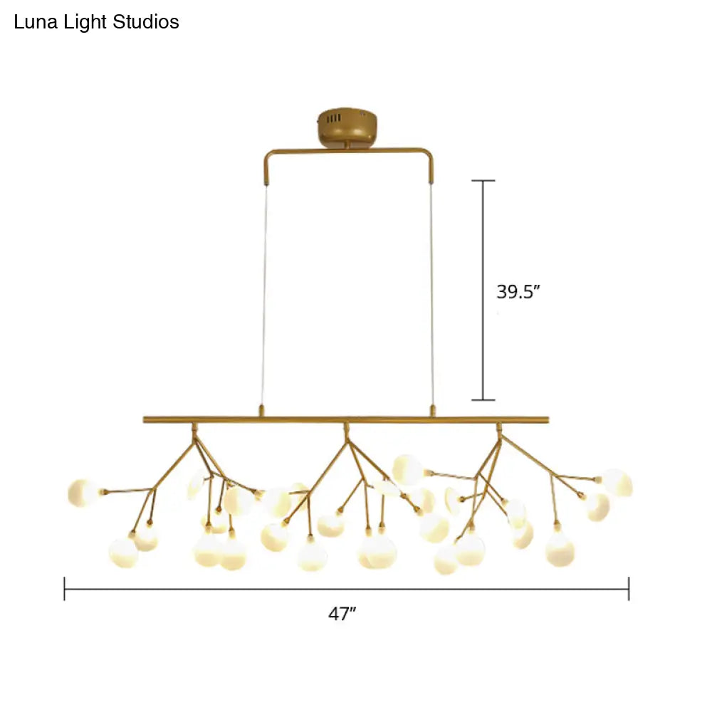 27-Bulb Island Light Brass Finish Hanging Lamp With Glass Shade - Minimalist Branch Design