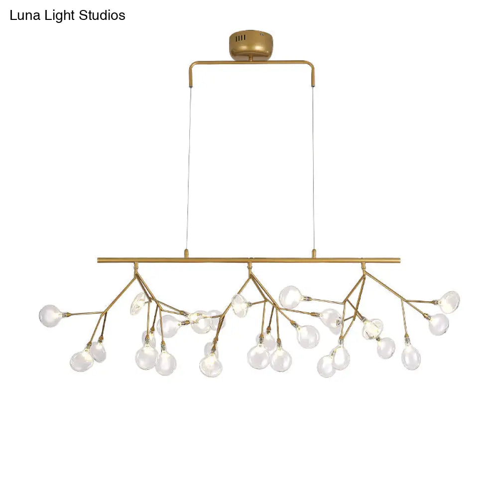 27-Bulb Island Light Brass Finish Hanging Lamp With Glass Shade - Minimalist Branch Design