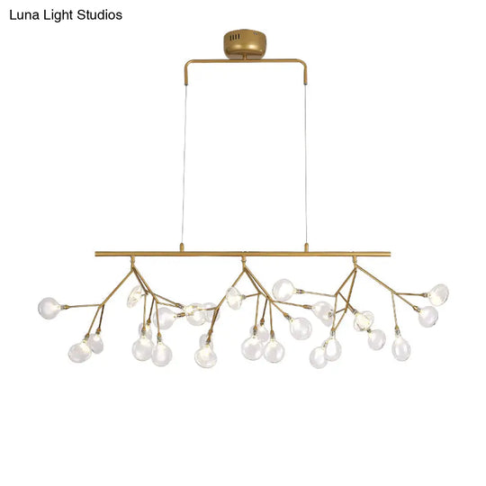 27-Bulb Island Light Brass Finish Hanging Lamp With Glass Shade - Minimalist Branch Design