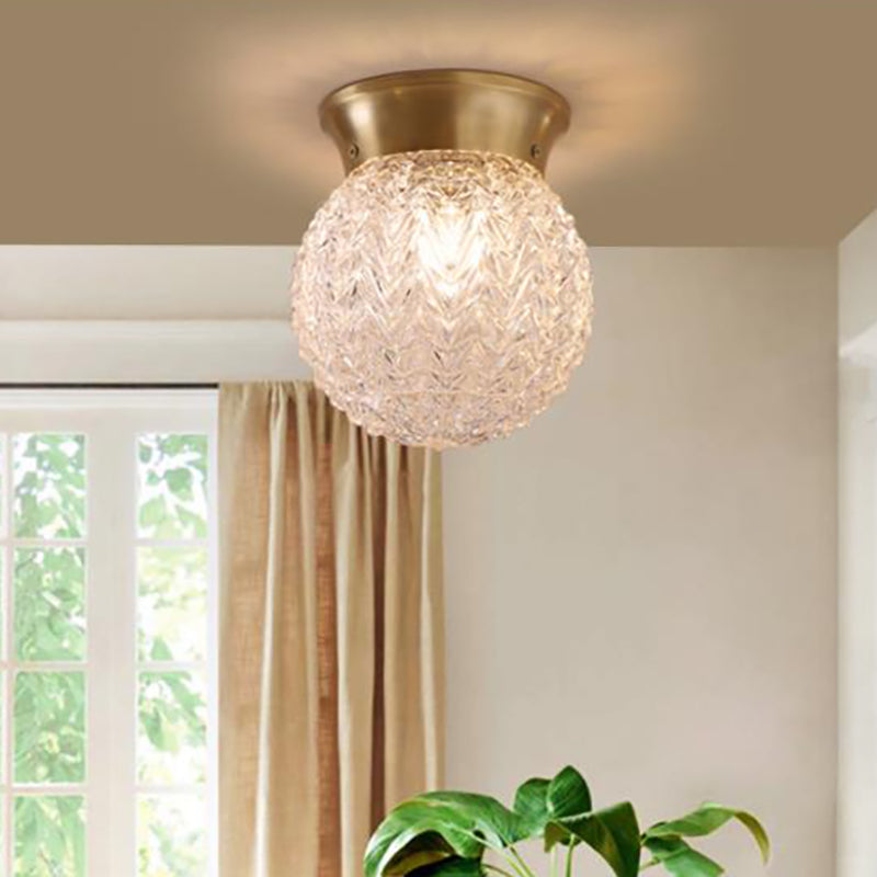 Brass Colonial Water Glass Ceiling Light Fixture - Bedroom Flush Mount