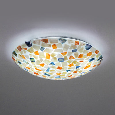 Vintage Mosaic Glass Flush Mount Ceiling Light - 12"/16" W Colorful Bowl Design, 1-Bulb Fixture in White