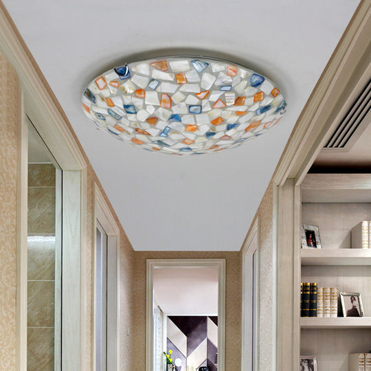 Vintage Mosaic Glass Flush Mount Ceiling Light - 12/16 W Colorful Bowl Design 1-Bulb Fixture In