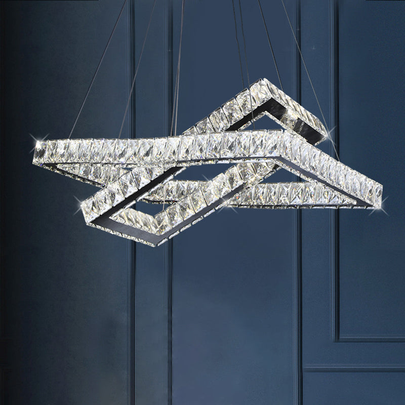 Minimalist Crystal LED Black Rectangle Chandelier Pendant Light for Dining Room