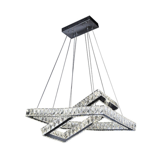 Minimalist Crystal LED Black Rectangle Chandelier Pendant Light for Dining Room