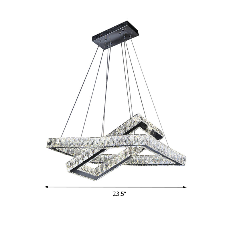 Minimalist Black Crystal Led Rectangle Chandelier For Dining Room Pendant Lighting