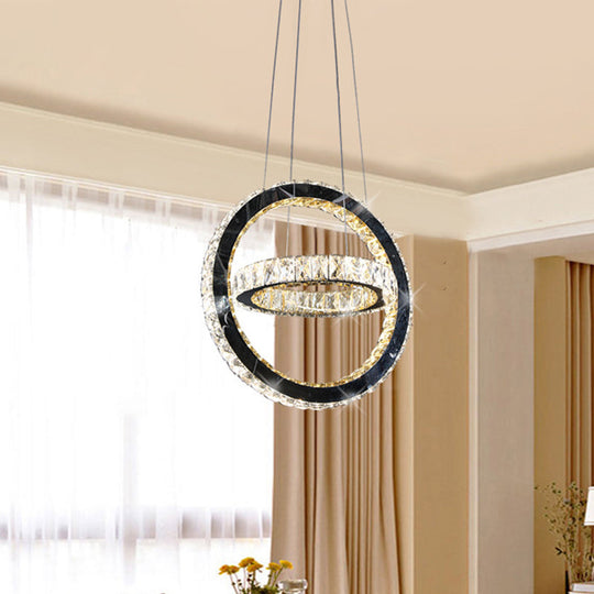 Modern Black LED Ring Chandelier with Crystal Accents for Living Room