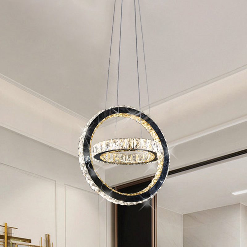 Black Crystal Led Ring Chandelier - Minimalist Living Room Hanging Light