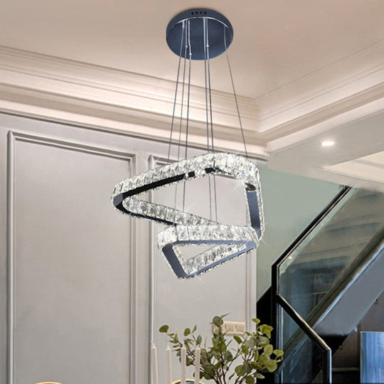 Minimalist Crystal Triangle Led Pendant Light In Nickel Finish