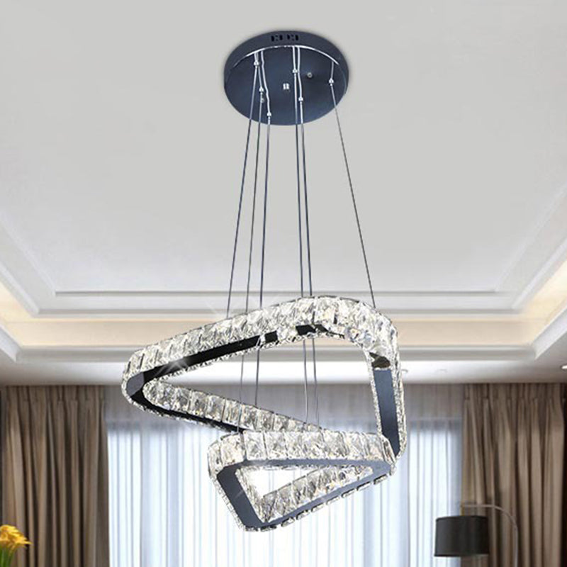 Modern Crystal Triangle Chandelier Pendant Light with LED in Nickel