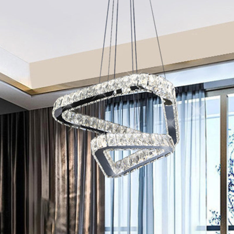 Modern Crystal Triangle Chandelier Pendant Light with LED in Nickel