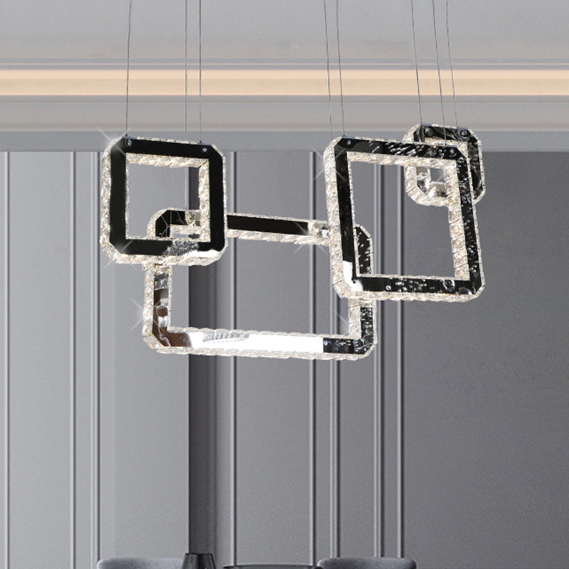 Modern Minimalist LED Black Crystal Pendant Light - Square Cluster Hanging Lamp for Living Room