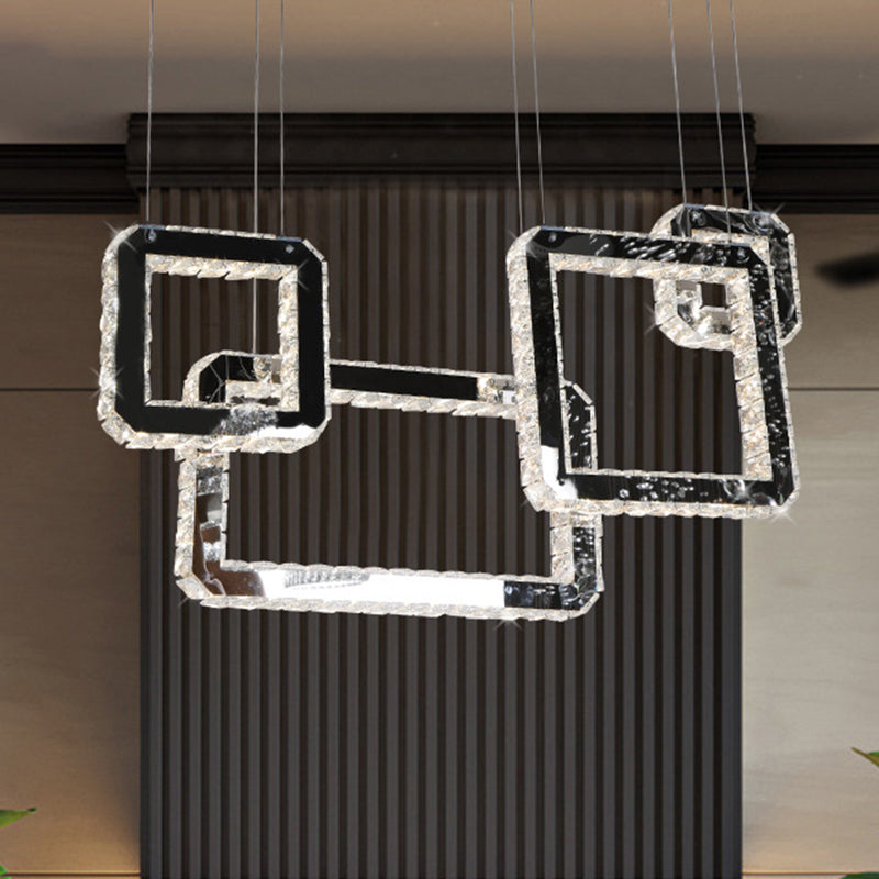Minimalist Led Black Crystal Cluster Pendant Light - Stylish Hanging Lamp For Living Room