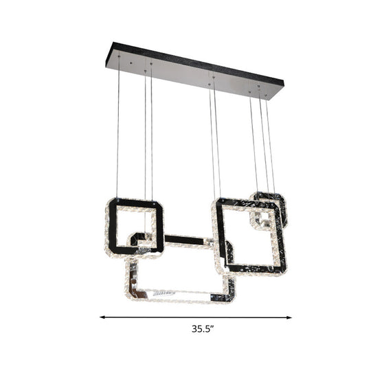 Minimalist Led Black Crystal Cluster Pendant Light - Stylish Hanging Lamp For Living Room