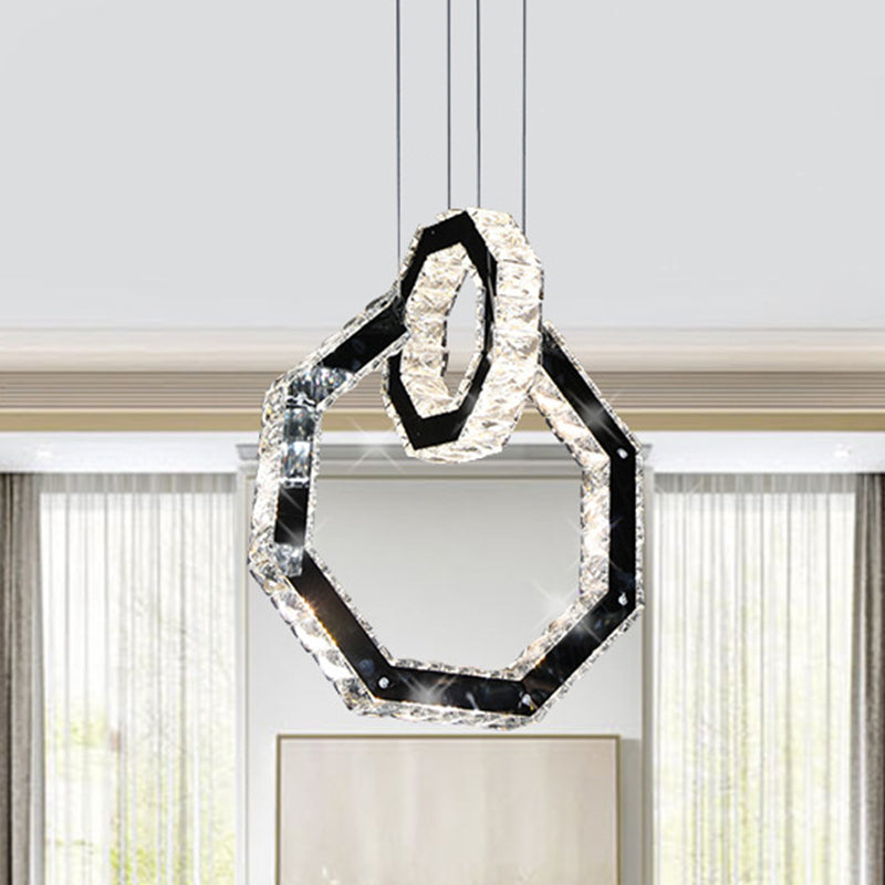 Minimalist Led Crystal Chandelier Pendant Light With Polygon Design Black Fixture