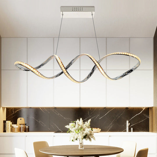 Modern Crystal LED Chandelier - Twist Hanging Pendant Light for Dining Room, Chrome Finish, Warm/White Glow