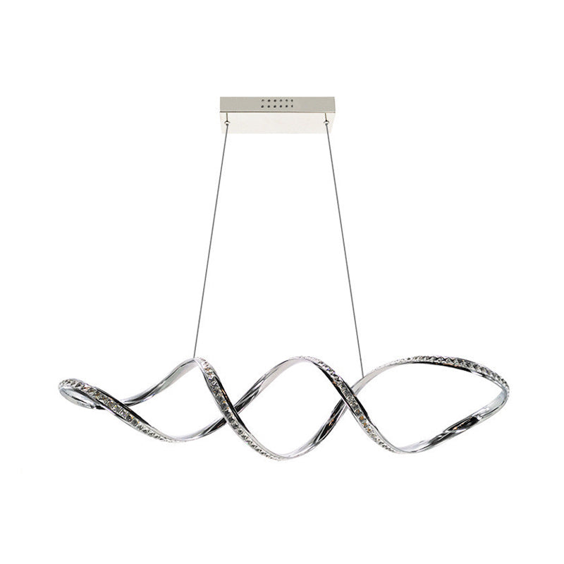 Modern Crystal LED Chandelier - Twist Hanging Pendant Light for Dining Room, Chrome Finish, Warm/White Glow