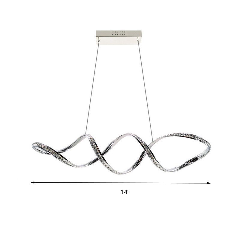 Modern Crystal Led Chandelier: Twist Hanging Pendant Lighting For Dining Room In Chrome Warm/White