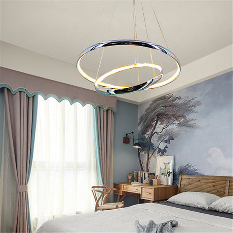 Modern Crystal Led Ring Chandelier In Chrome: Minimalist Pendant Lamp With Warm/White Light For