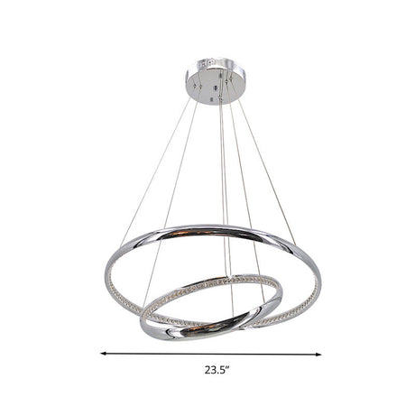 Modern Crystal Led Ring Chandelier In Chrome: Minimalist Pendant Lamp With Warm/White Light For