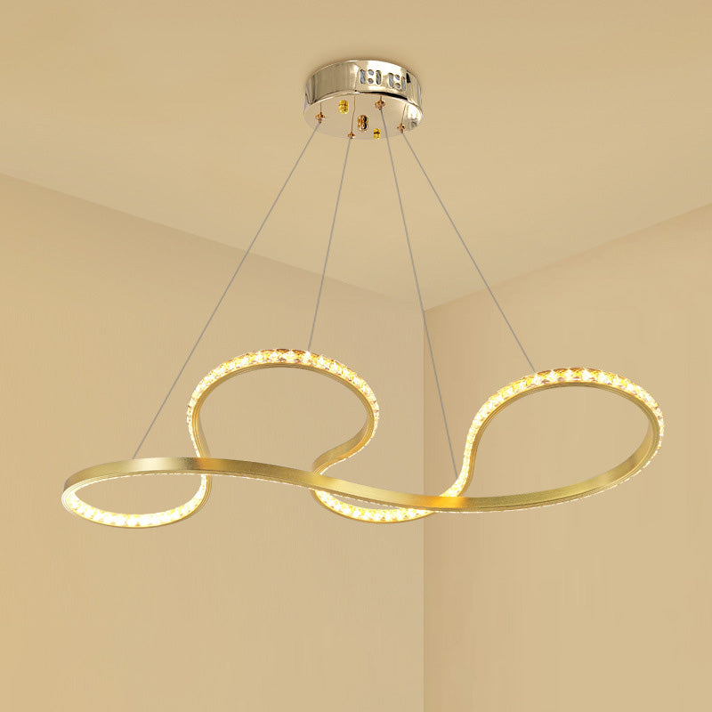 Gold Twist Chandelier Led Crystal Pendant Light For Dining Room - Warm/White