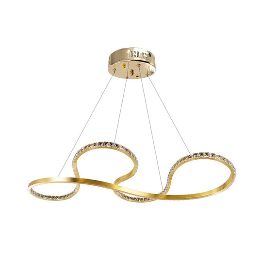 Minimalist Gold Twist Crystal Chandelier Pendant Light - LED Ceiling Lighting for Dining Room in Warm/White Light