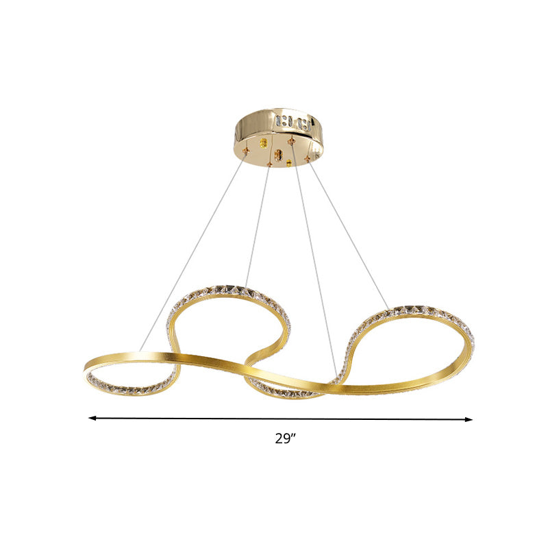 Minimalist Gold Twist Crystal Chandelier Pendant Light - LED Ceiling Lighting for Dining Room in Warm/White Light
