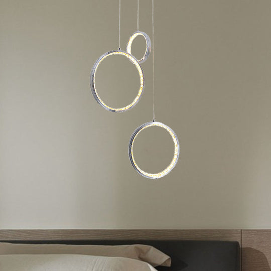 Minimalist Crystal Cluster Ceiling Light 3-Light Pendant In Chrome With Warm/White / Warm