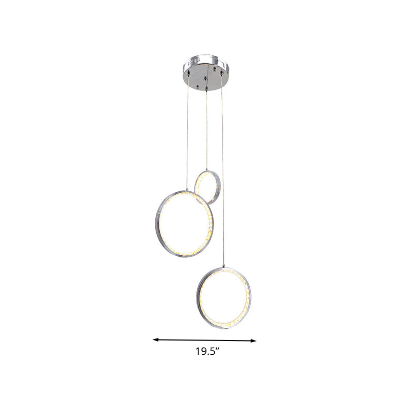 Circle Crystal Pendant Light with Cluster 3 Lights - Minimalist Design, Chrome Finish, Warm/White Lighting
