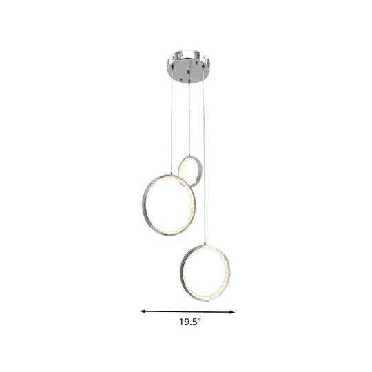 Minimalist Crystal Cluster Ceiling Light 3-Light Pendant In Chrome With Warm/White