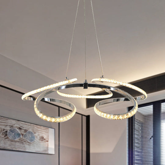 Modern Chrome Twist Chandelier - Crystal LED Pendant Light, Warm/White Glow - Elegant Dining Room Ceiling Suspension