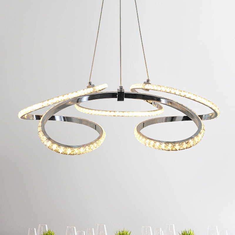 Led Crystal Chandelier Pendant - Twist Design Chrome Finish Warm/White Light Dining Room Ceiling
