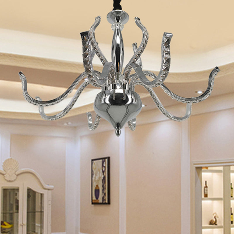 Minimalist Crystal Led Chandelier - Warm/White Light Chrome Pendant Ceiling Fixture